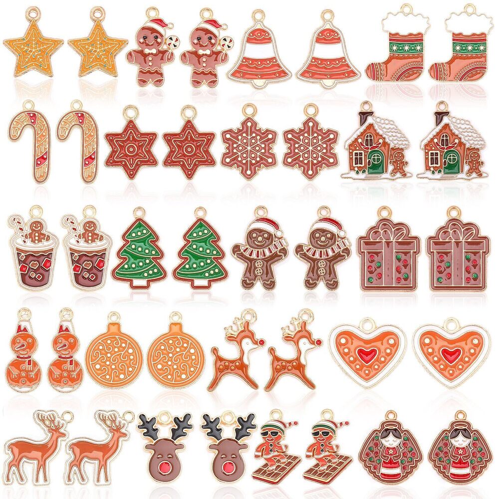 1161 40 Pcs/20 Pairs Christmas Charms for Jewelry Making, Gingerbread Man
